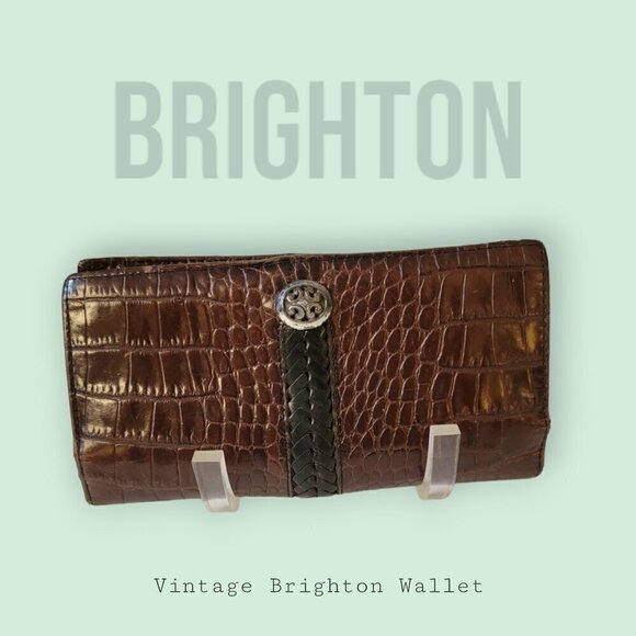 Brighton Dark Brown Leather Check Book Wallet Vintage - Picture 1 of 10
